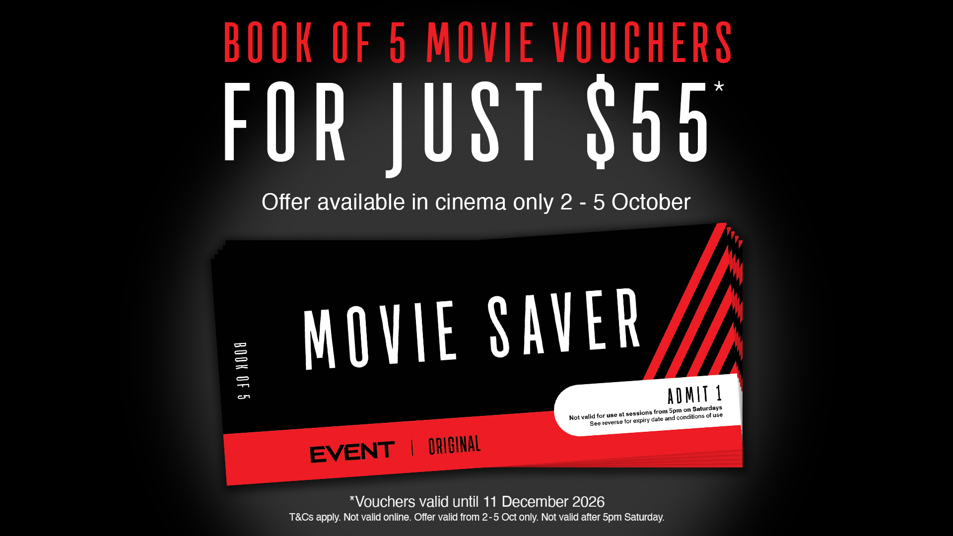 Event Cinemas Flash Sale - Book of Five Vouchers