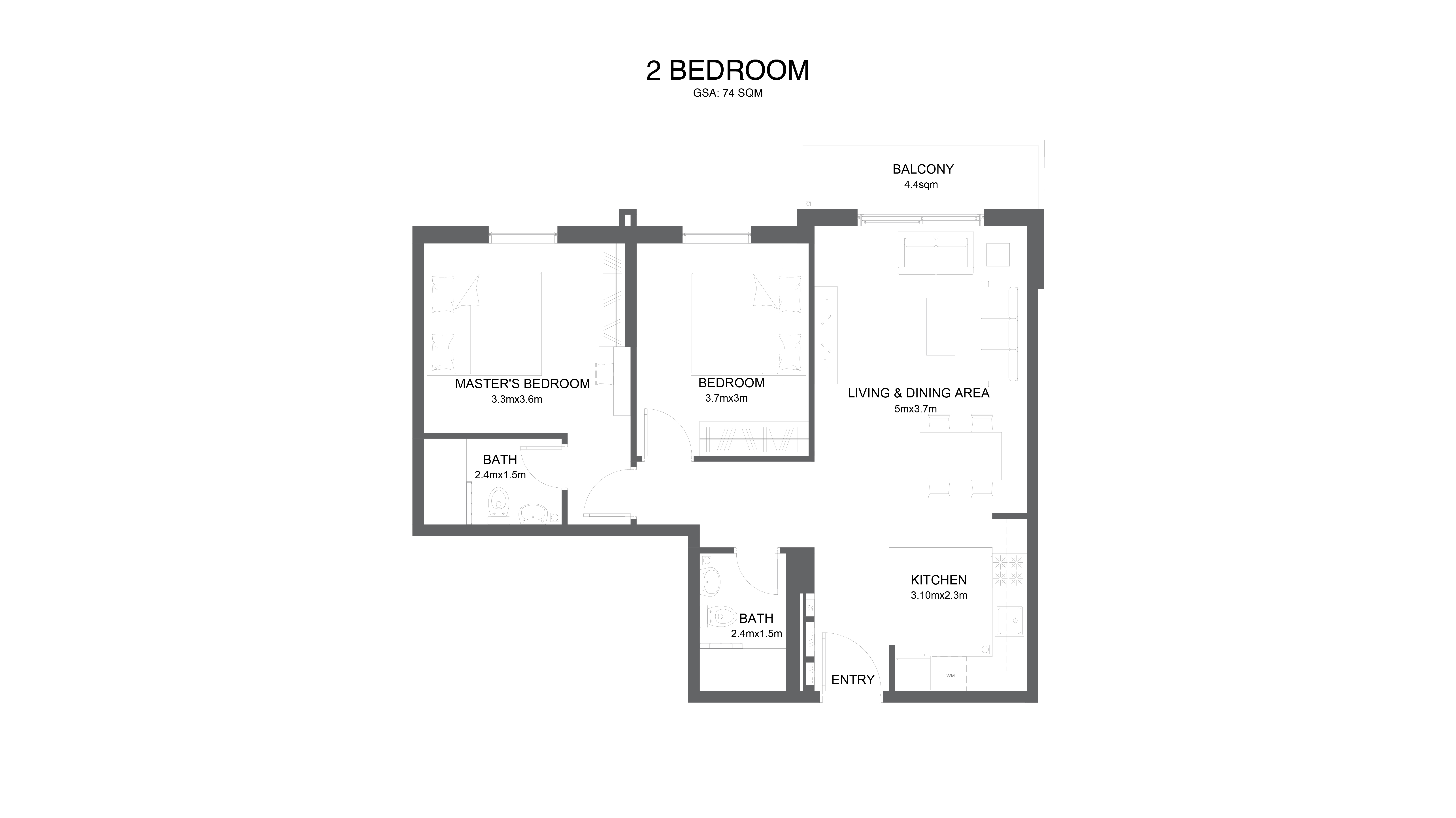 Reeman Living 2 bedroom apartment typeA floor plan