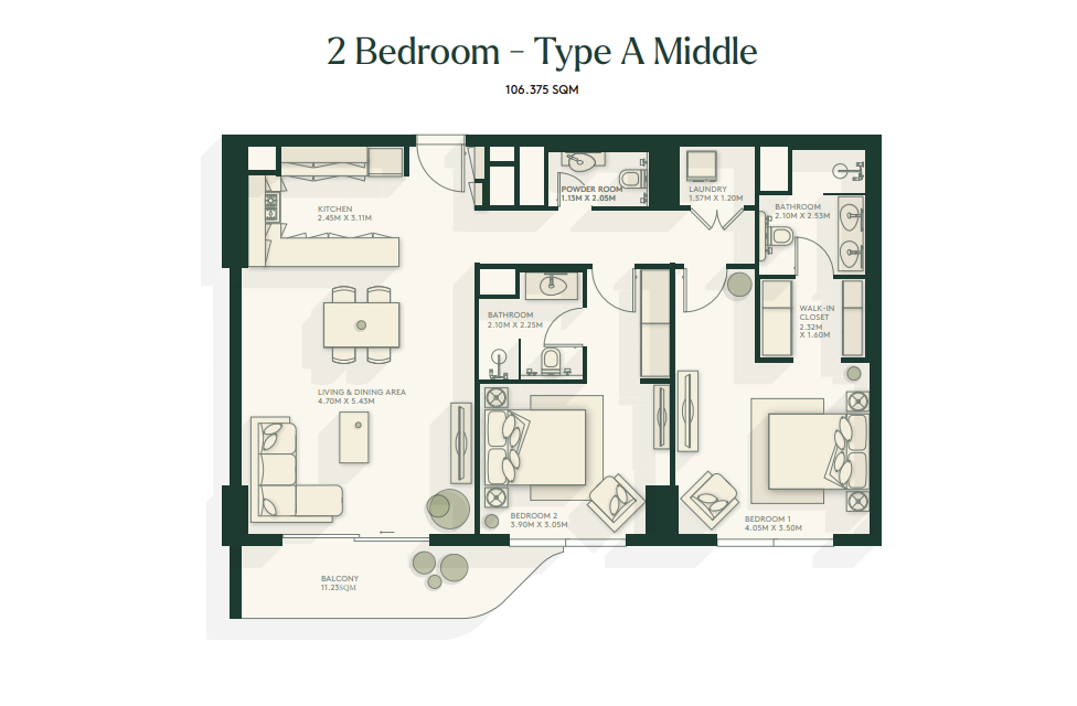 Gardenia Bay 2 bedroom Type B floor plan