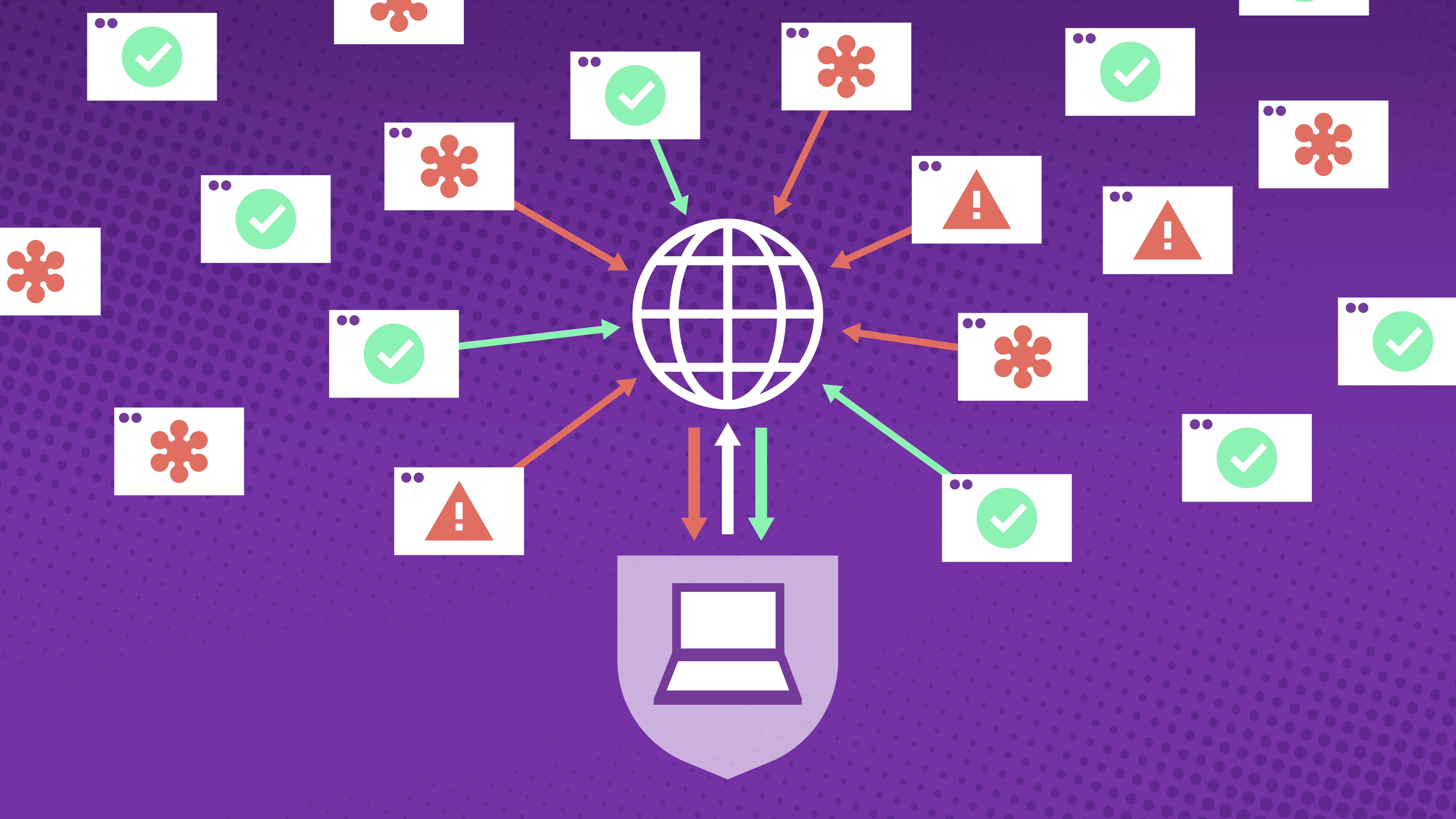 Illustration of a computer network on a violet background
