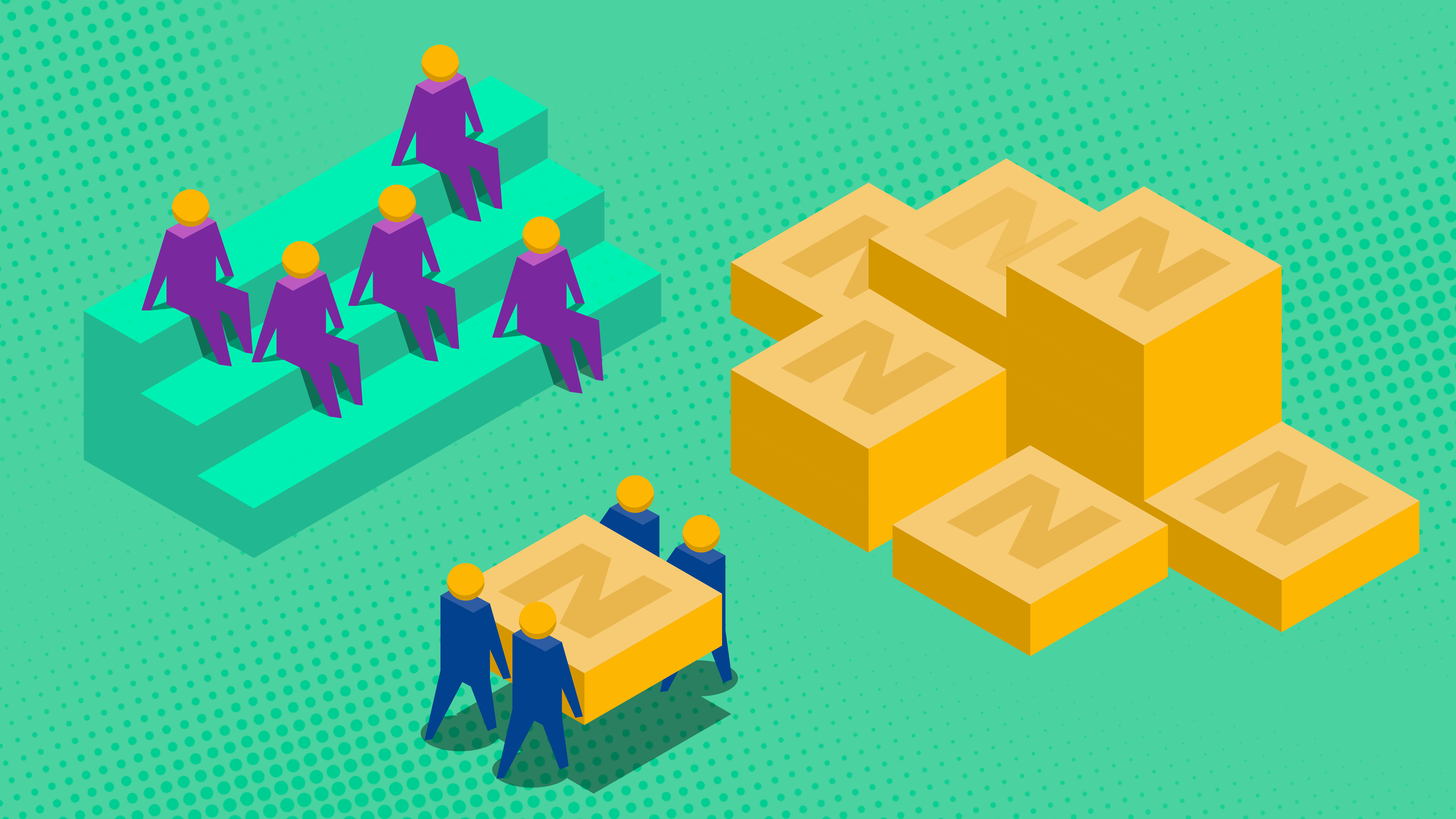 Illustration of group of people on green background