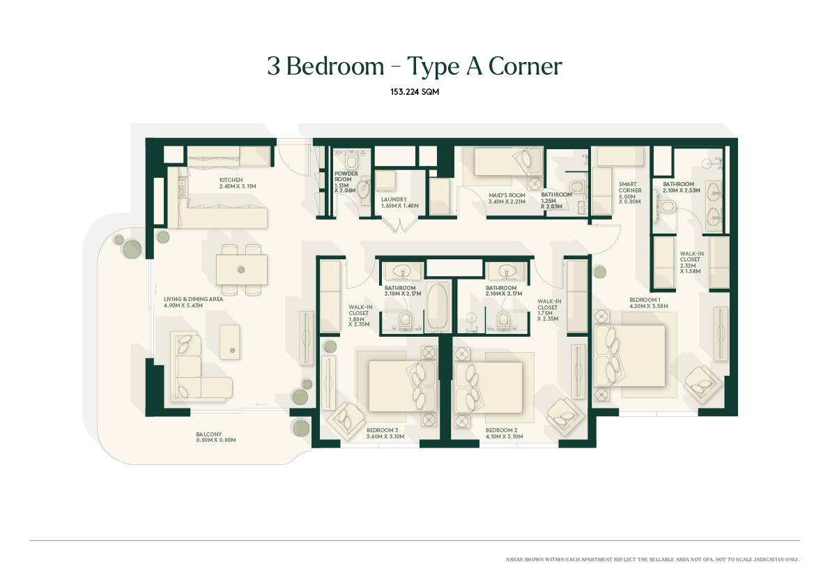 Gardenia Bay 3 bedroom apartment typeA floor plan