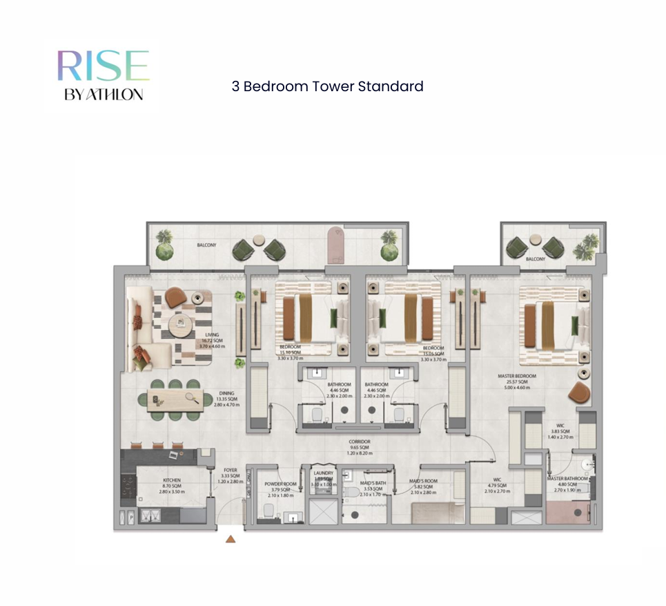 Rise By Athlon 3 bedroom apartment Type A floor plan
