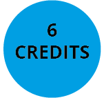 Blue roundel with text '6 credits'