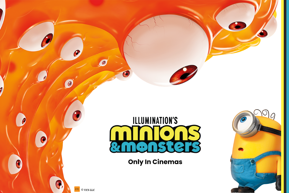 Minions & Monsters promotional artwork featuring Minions, monster-themed imagery and school holiday family fun.