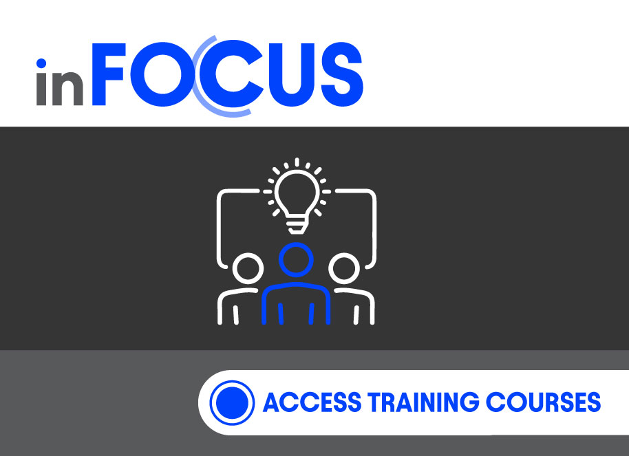 Banner with text 'InFocus - Access Training Courses' and icon of 3 people standing in front of presentation screen