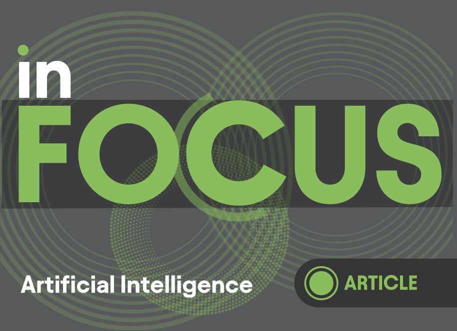 Banner with text 'InFocus - Artificial Intelligence - Article' decorative circles in background