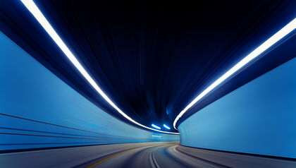 In-motion of driving through empty tunnel
