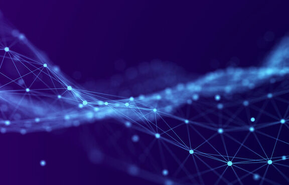 Digital artwork of dots and lines forming a wave