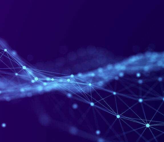 Digital artwork of dots and lines forming a wave