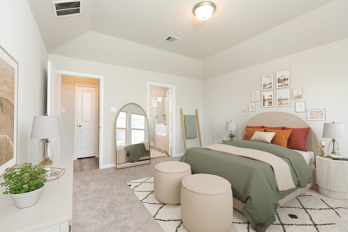 primary bedroom with carpet floor