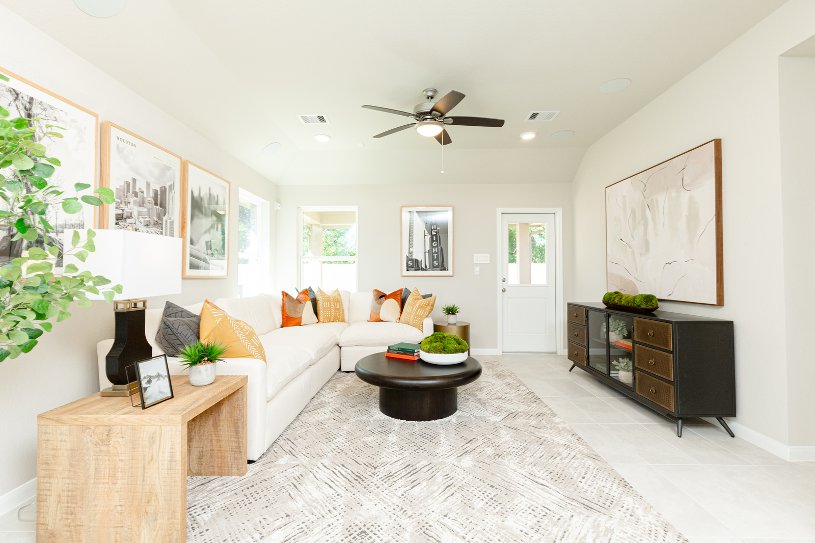 great room with tile flooring