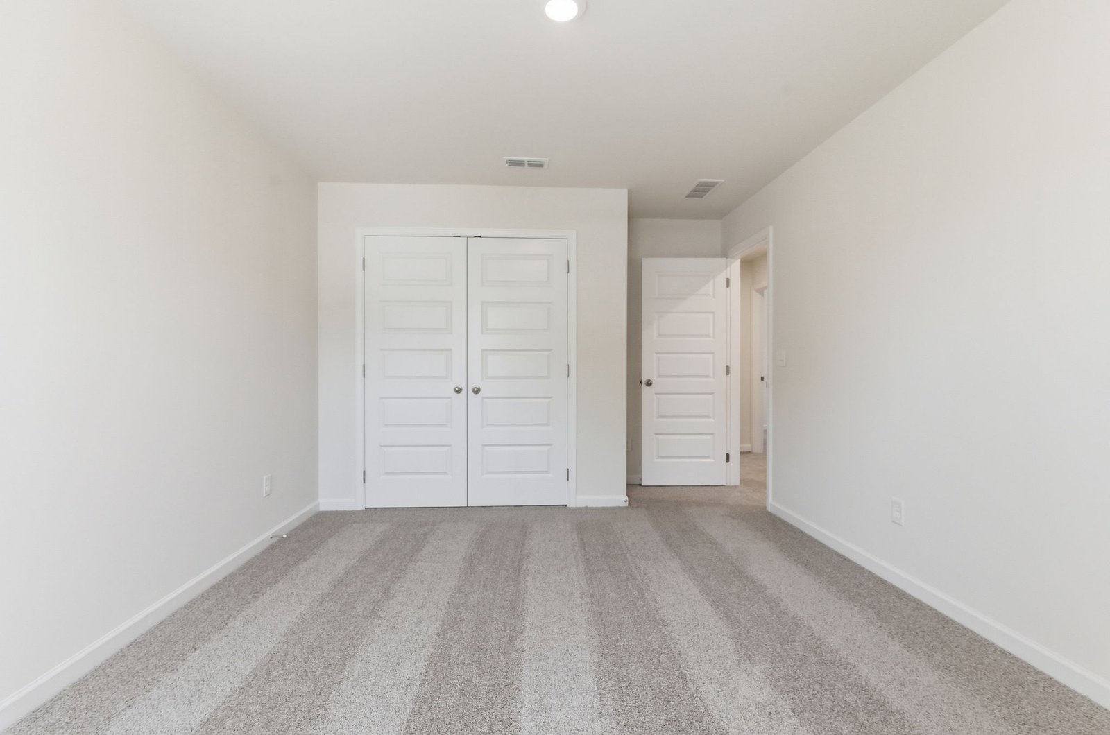 secondary bedroom with large windows, walk in closet, and carpet