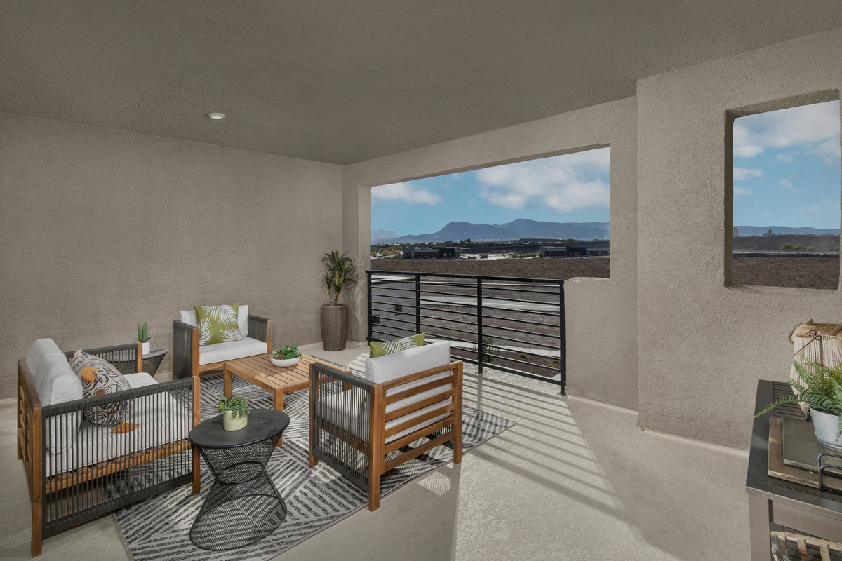 furnished covered deck with mountain views