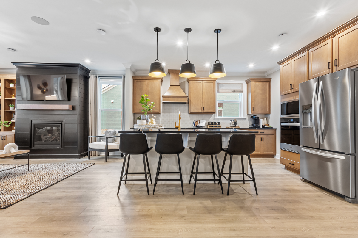 kitchen with large island and wood cabinets