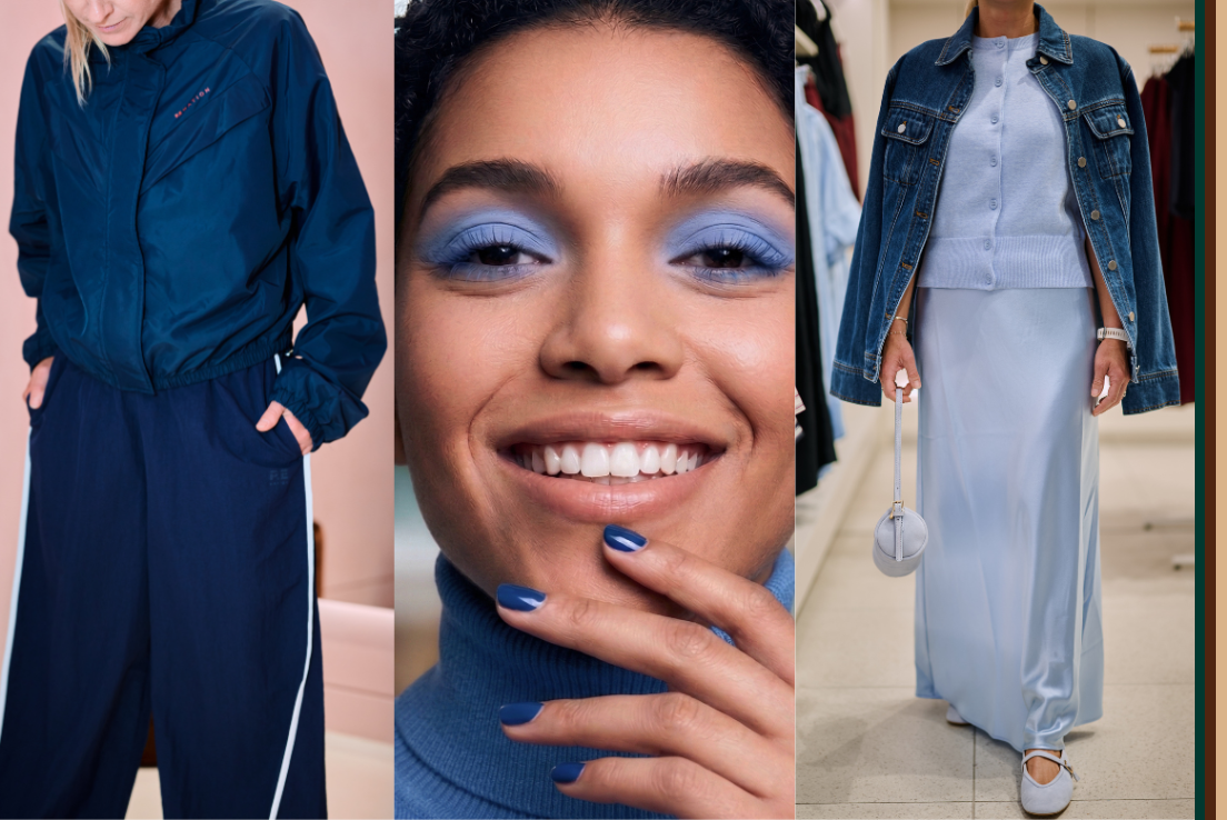 Autumn outfits in shades of blue in loafers and windbreakers