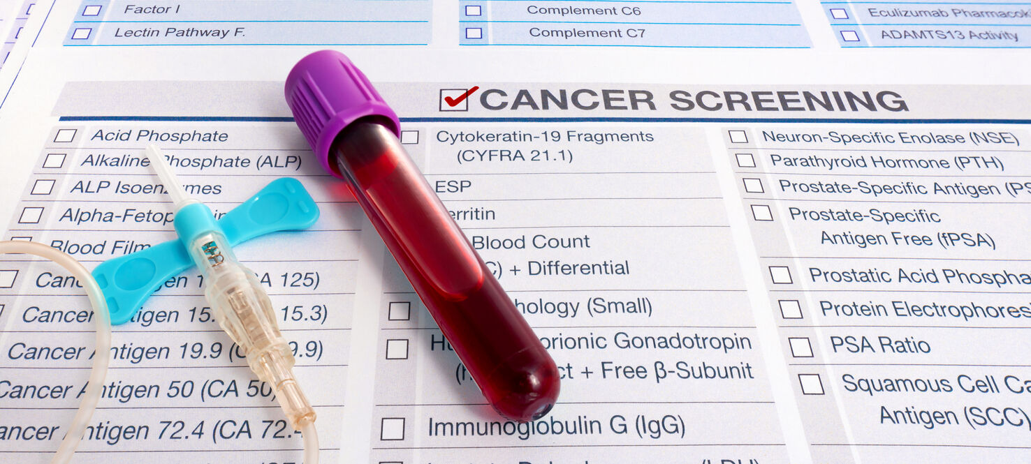 image of cancer screening form and test tube of blood