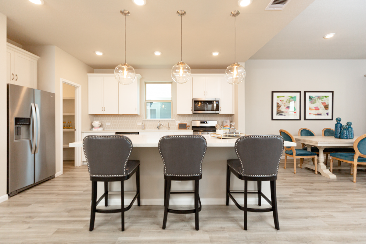 kitchen with glass pendant lighting 