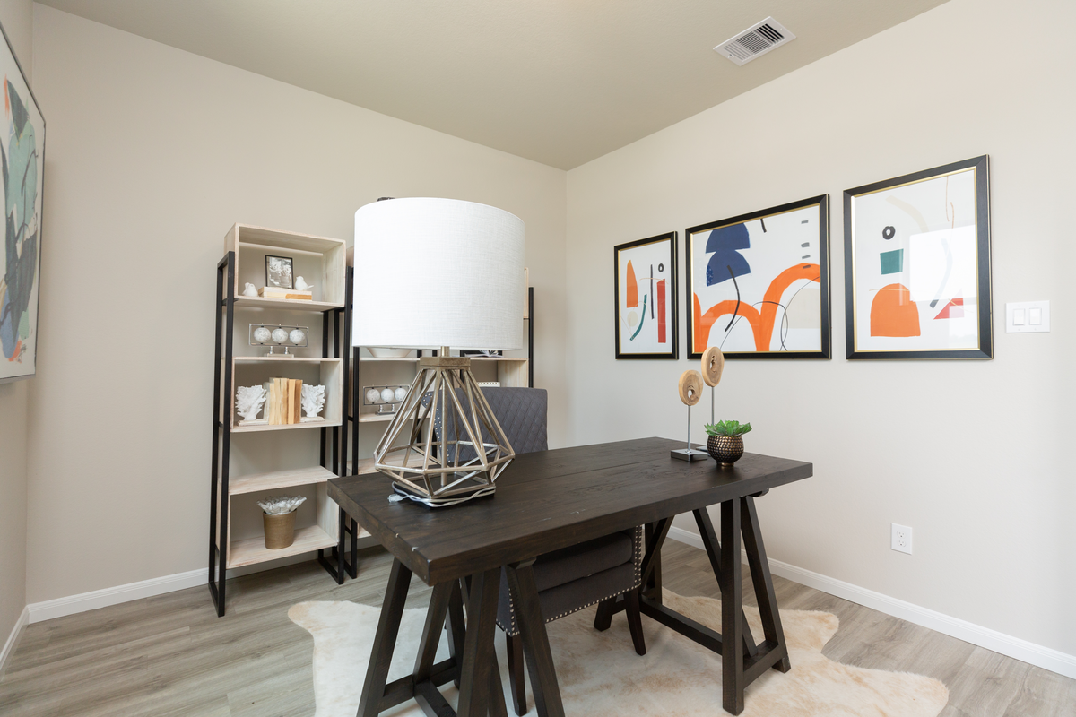 private study with wood-like vinyl flooring