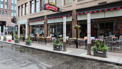 Downtown city restaurant with outdoor seating