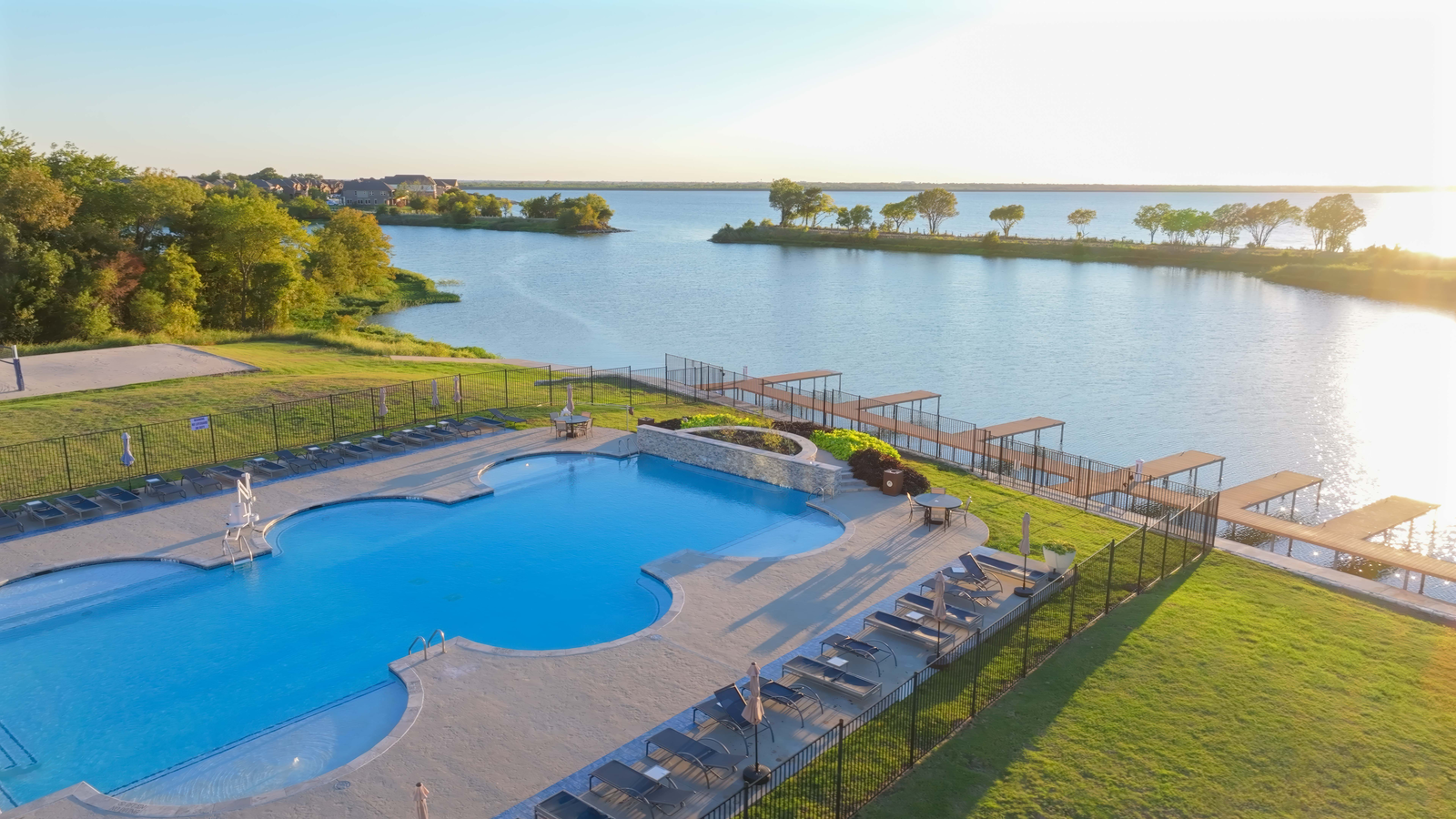 beautiful community pool overlooking the lake