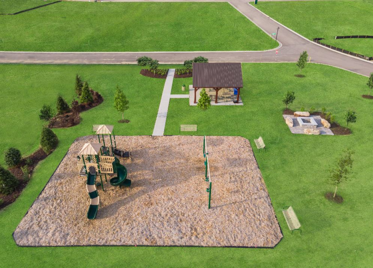 amenity area with playground, firepit, pavilion 