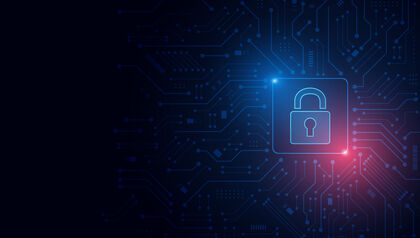 Digital image of a padlock icon on a circuit board 