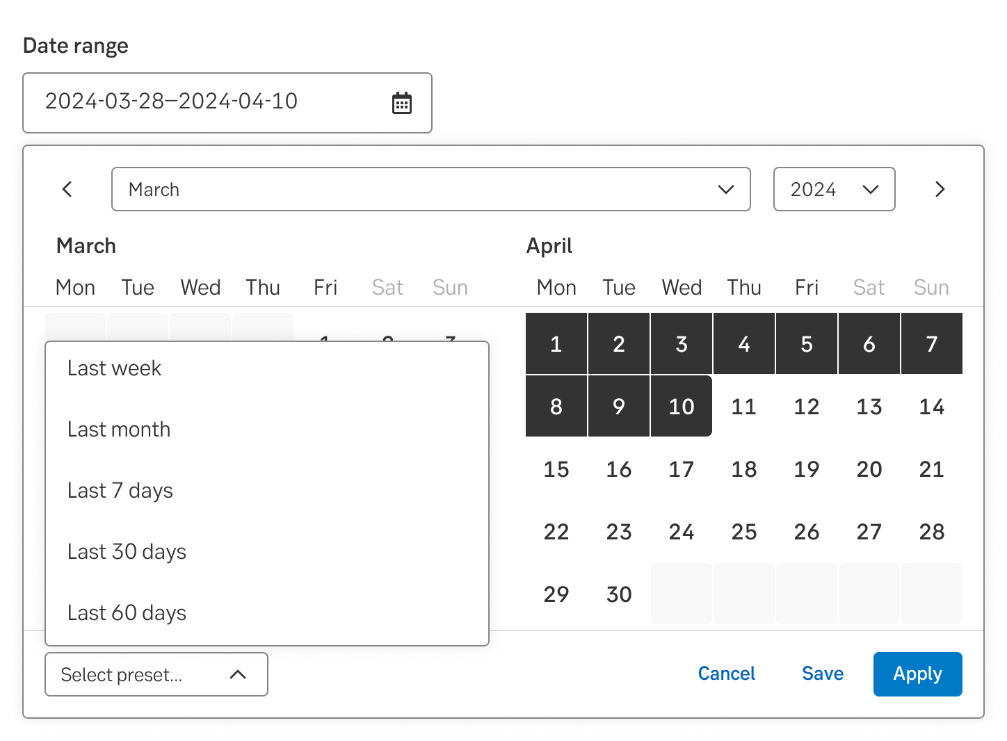 Range preset for desktop