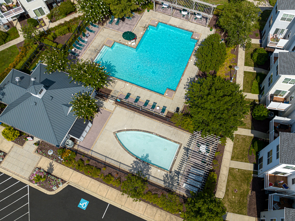 aerial view of the community pools & pool house