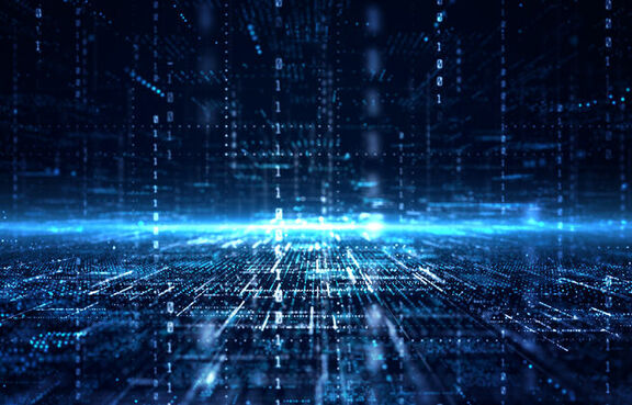 Futuristic technology of the digital data matrix Blockchain network connection and data analysis Blue cyberspace