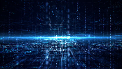 Futuristic technology of the digital data matrix Blockchain network connection and data analysis Blue cyberspace