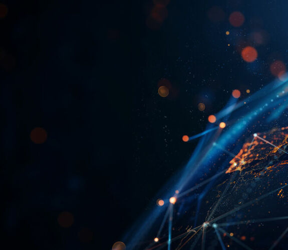 Stylized Earth from space with blue dots connected by lines