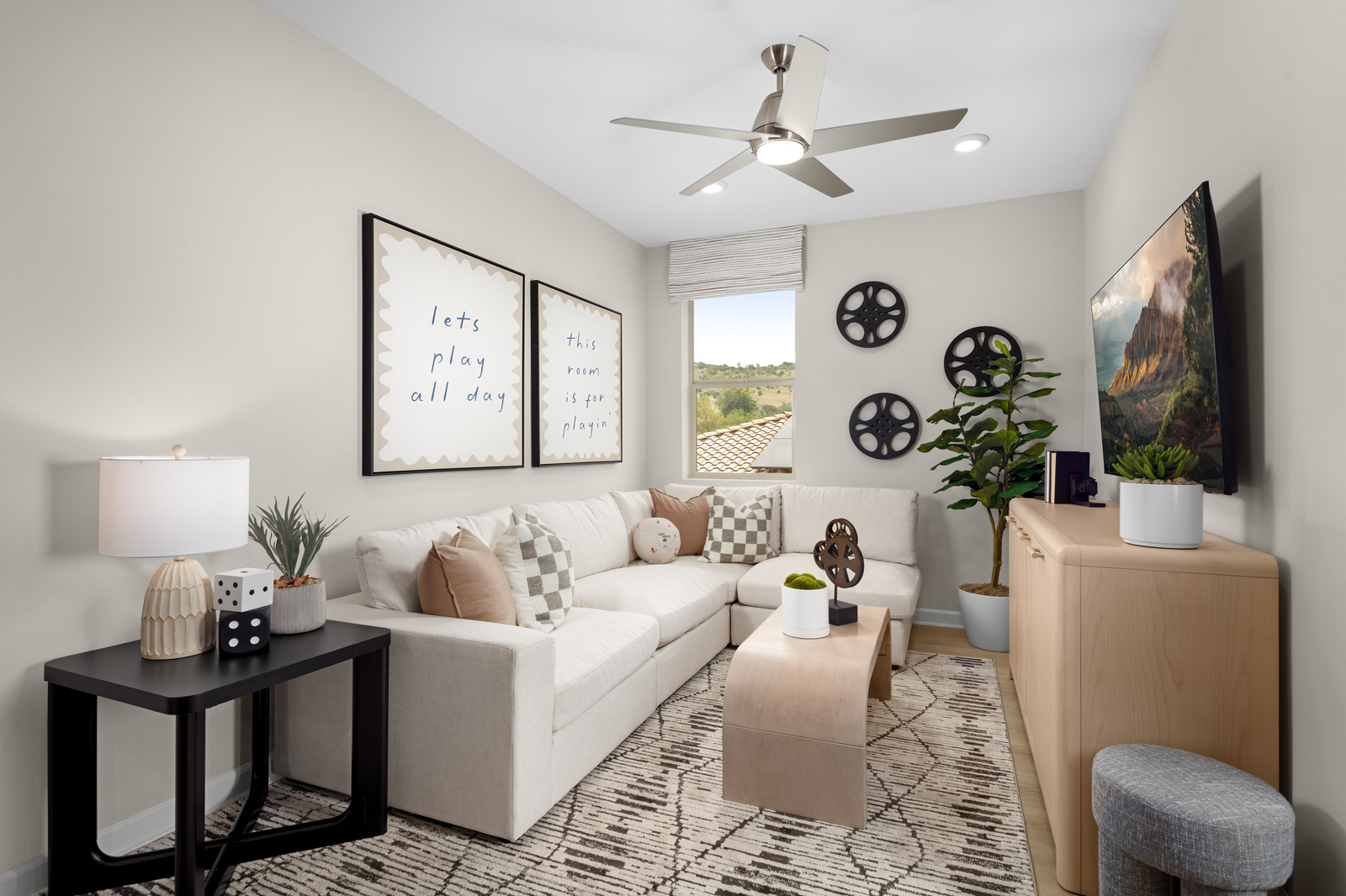 loft with a large white sectional