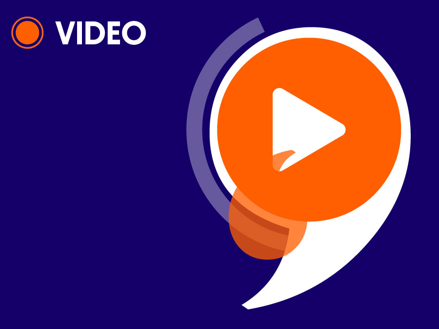 Banner with text 'video' and illustration of a quotation mark with play button