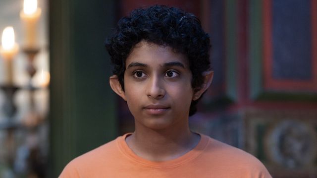 Aryan Simhadri as Grover Underwood in Season 1 of Percy Jackson and the Olympians (Disney/Davis Bukach)