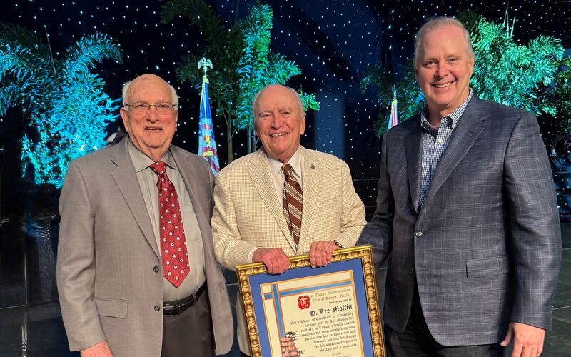 Ted Couch, H. Lee Moffitt and Florida Agriculture Commissioner Wilton Simpson at the governor's luncheon at the Florida State Fair.