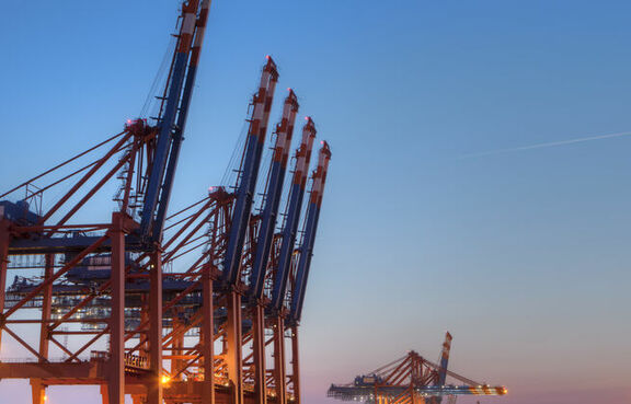Industrial cranes in harbor