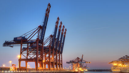 Industrial cranes in harbor