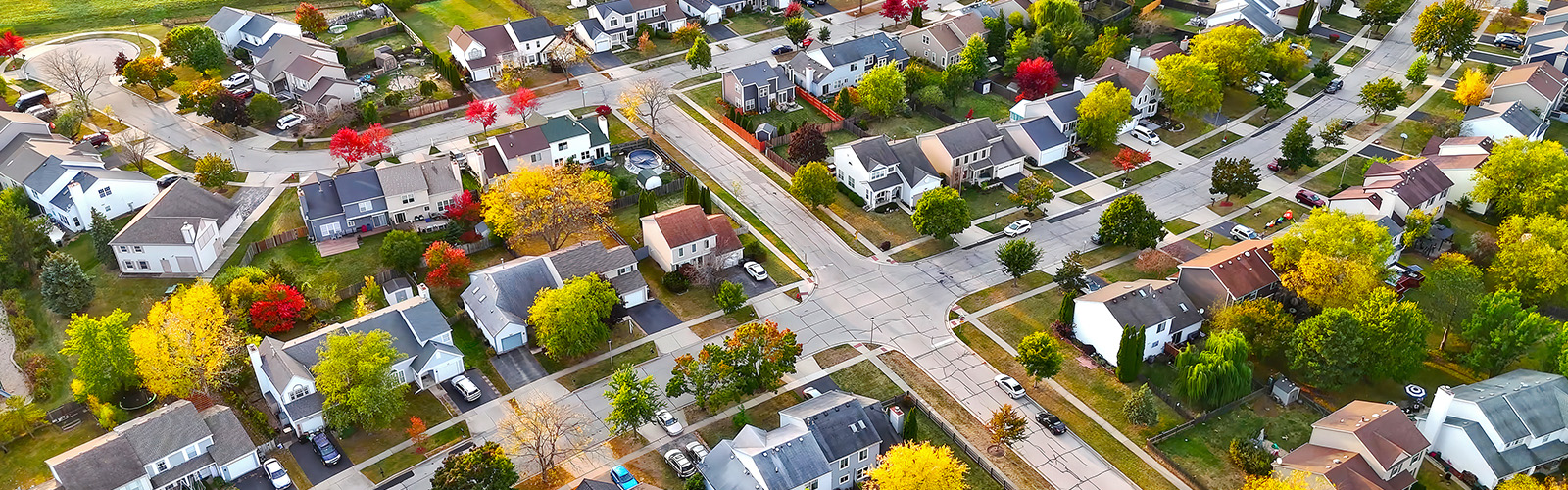 An aerial view of a neighborhood