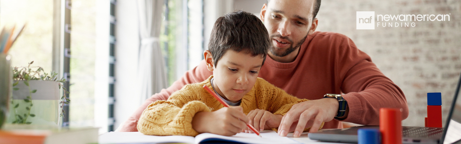 A family studying at home