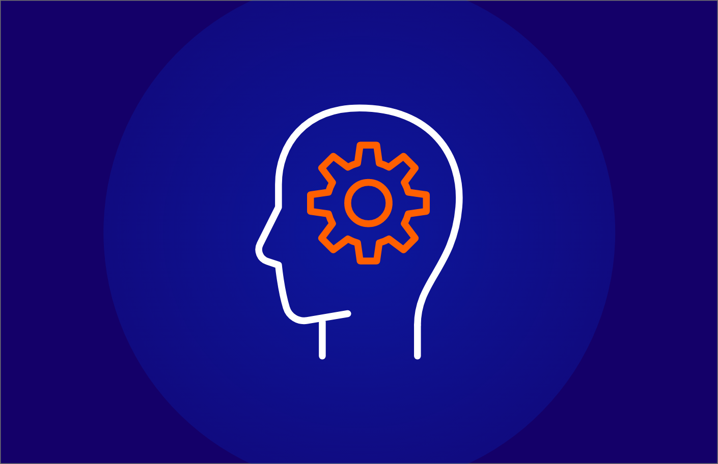 Icon of a profile head with a gear inside, symbolizing thinking, problem-solving, or innovation.