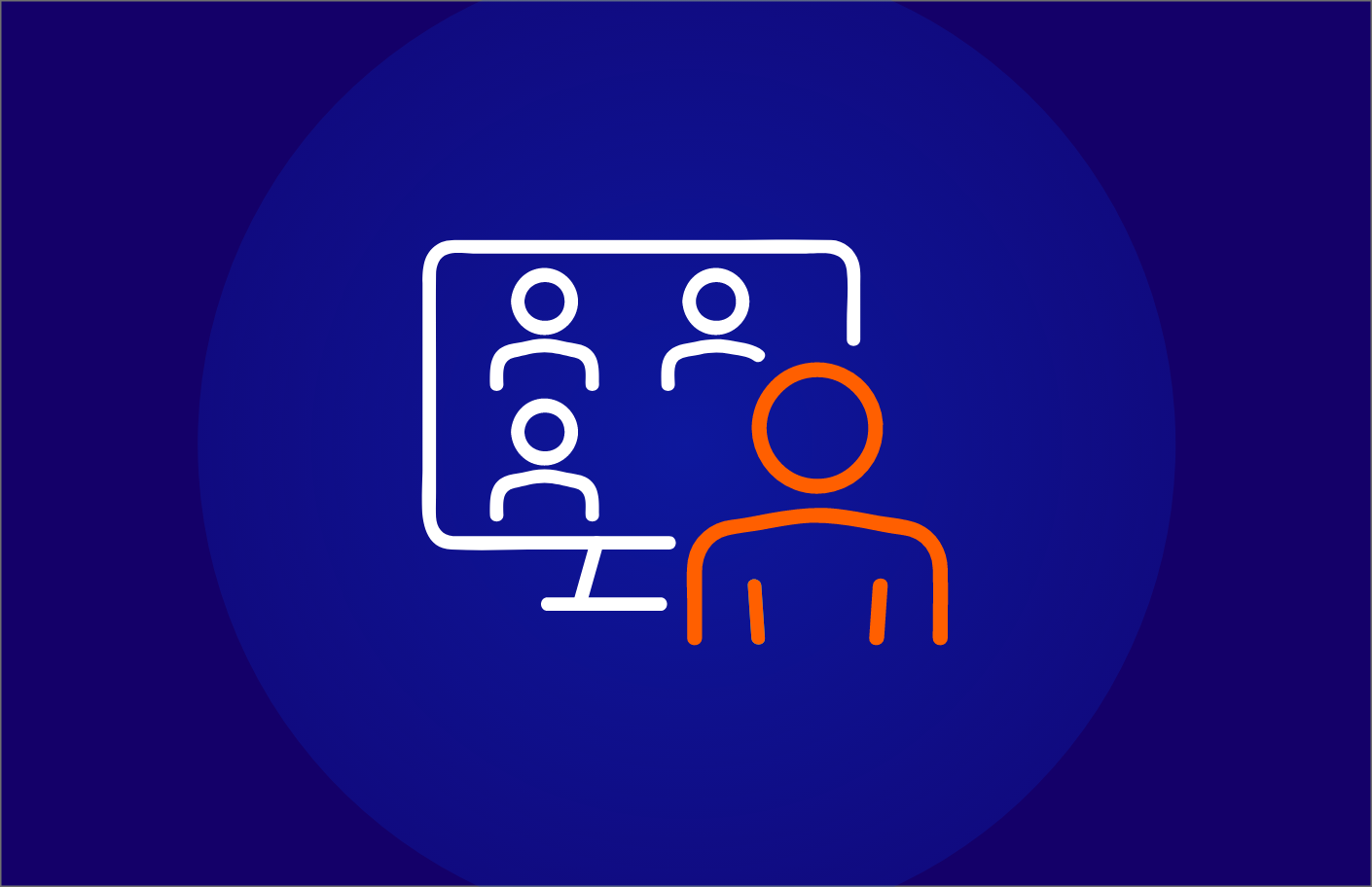 Icon of a monitor showing multiple participants in a webinar or virtual meeting.