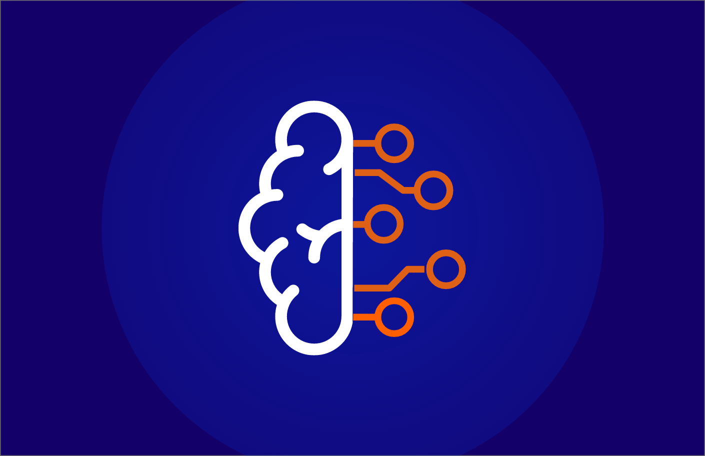 Icon of a brain connected to digital circuits, symbolizing artificial intelligence or technology