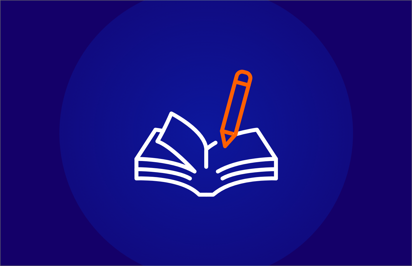Icon of an open book with a pencil, symbolizing writing, education, or study