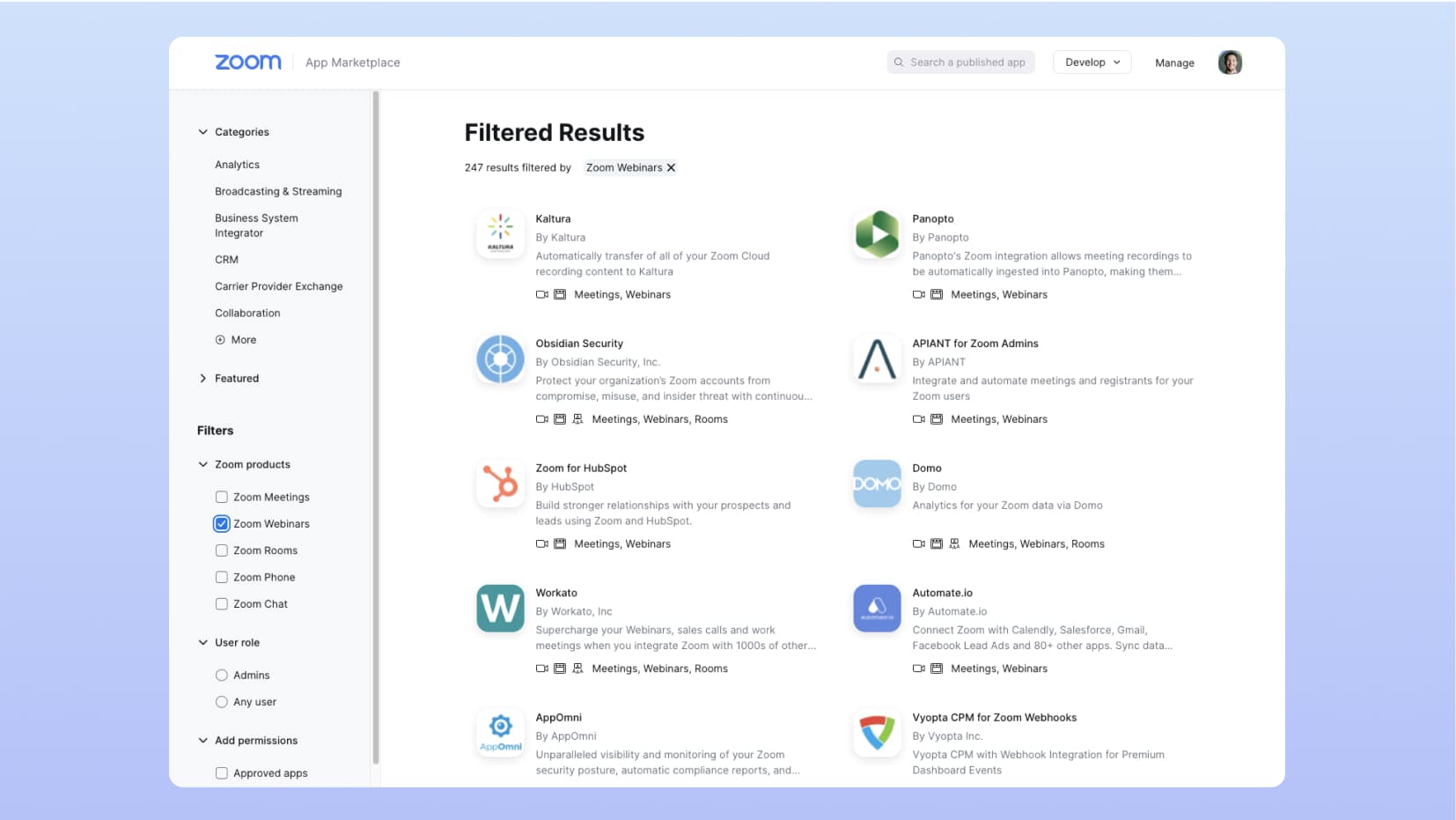 Integrations dashboard