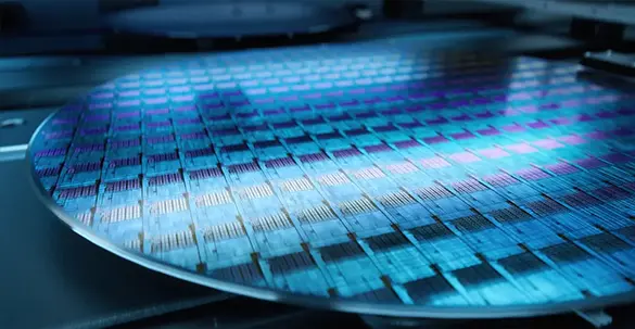 A closeup photo of a semi conductor