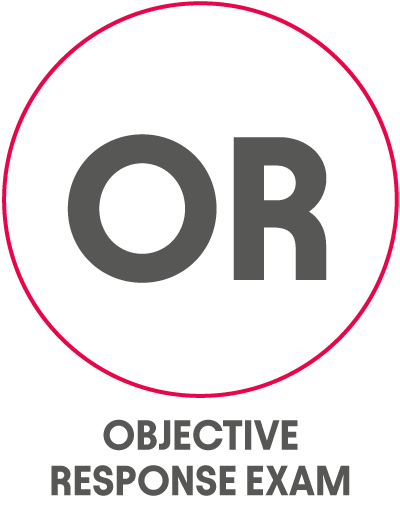 Icon showing the letters OR, with OBJECTIVE RESPONSE EXAM written below the red-bordered circle.