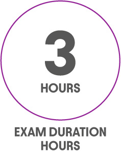 Roundel with text '3 hours exam duration hours' 