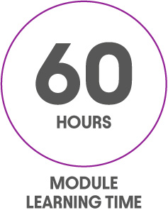 Roundel with text '60 hours module learning time'