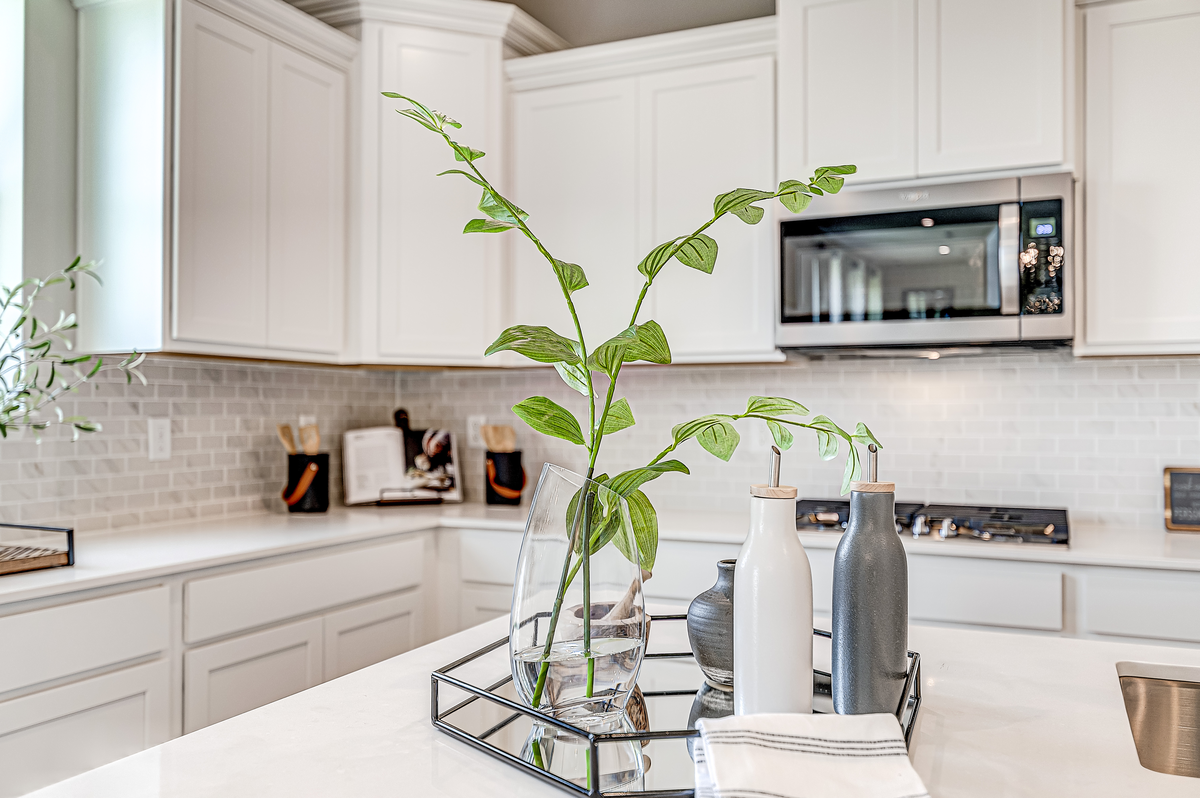 tray on white kitchen countertop 